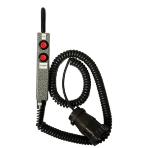 Image shows a 2-button pendant (with labels) accessory for LiftTrac material lifting units.