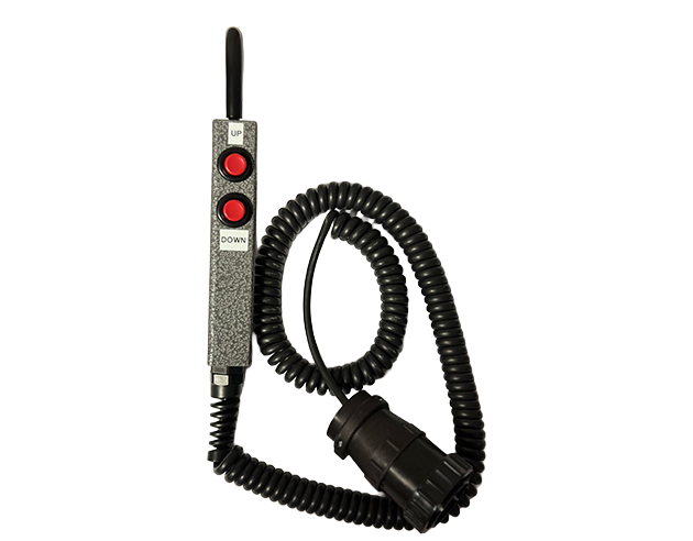 Image shows a 2-button pendant (with labels) accessory for LiftTrac material lifting units.